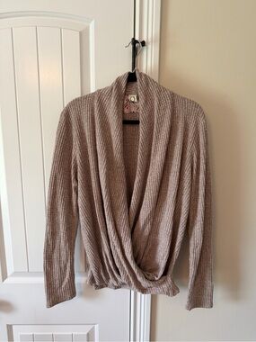 Anthropologie Cozy Ribbed Wrap Cardigan Sweater - Taupe